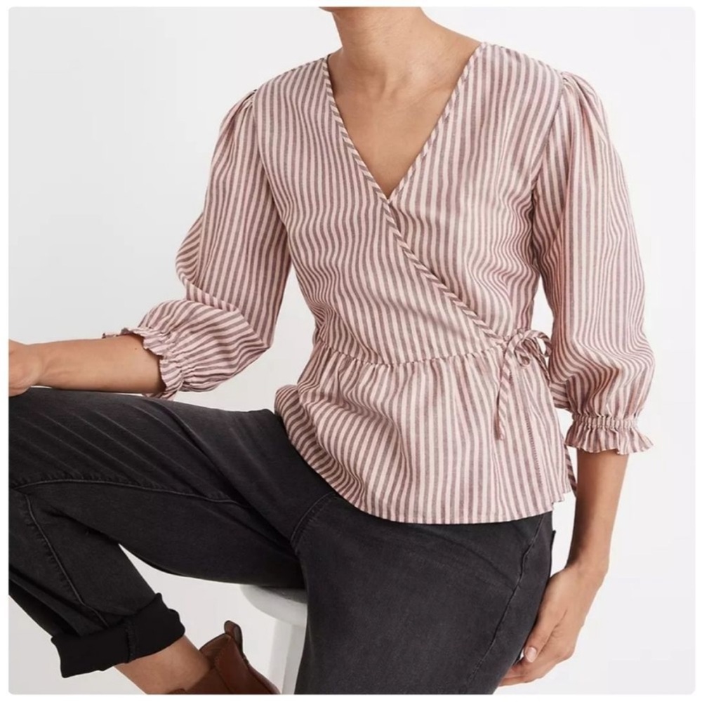 Madewell Puff-Sleeve Peplum Wrap Top Size M